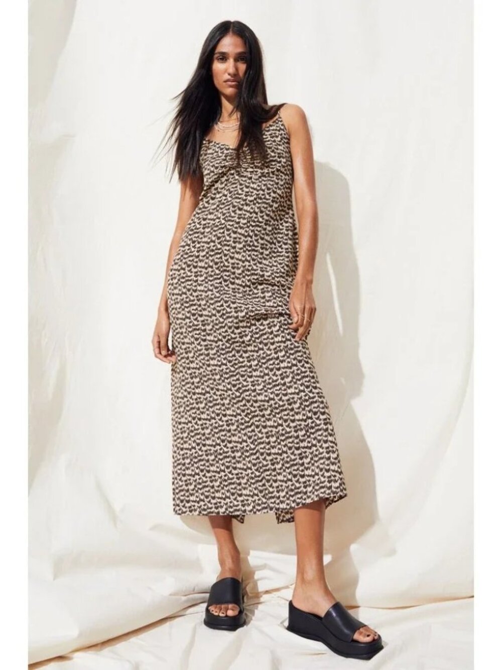 H&M Brown Sleeveless Slip Maxi Dress Women Plus Spaghetti Straps Skirt, Size XXL